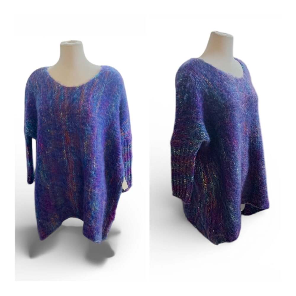 Aratta Silent Journey Boho Oversized Mohair Blend Purple Multi Knit Sweater. NWT